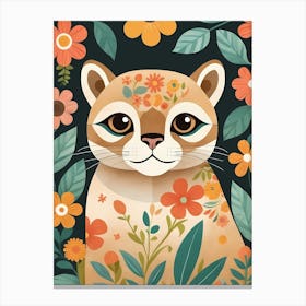 Floral Cute Baby Puma Nursery Illustration (11) Canvas Print