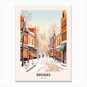 Vintage Winter Travel Poster Bruges Belgium 1 Canvas Print