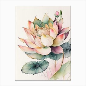 Lotus Flower Pattern Watercolour Ink Pencil 1 Canvas Print
