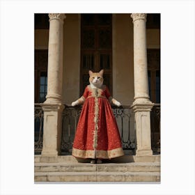 Cat In Red Dress Canvas Print