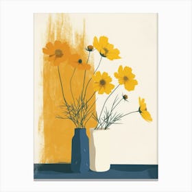 Cosmos Flowers On A Table   Contemporary Illustration 3 Canvas Print