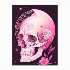 Skull With Celestial Themes 1 Pink Line Drawing Canvas Print