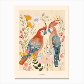 Folksy Floral Animal Drawing Cockatoo 2 Poster Canvas Print