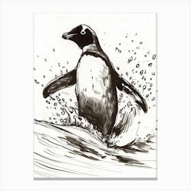 Emperor Penguin Surfing Waves 3 Canvas Print