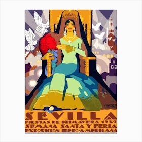 Seville Festival, Woman With Pigeons Canvas Print