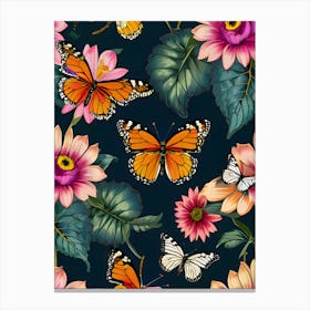 Seamless Pattern With Butterflies And Flowers 2 Canvas Print