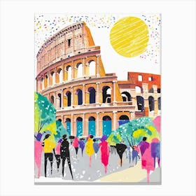 The Colosseum With Vibrant Street Life Canvas Print