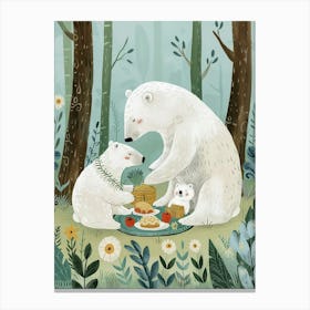 Polar Bear Family Picnicking In The Woods Storybook Illustration 4 Canvas Print