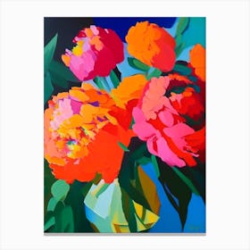 Cut Flowers Of  Peonies Orange Colourful Painting Canvas Print