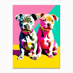 Staffordshire Bull Terrier Pups, This Contemporary art brings POP Art and Flat Vector Art Together, Colorful Art, Animal Art, Home Decor, Kids Room Decor, Puppy Bank - 97th Canvas Print