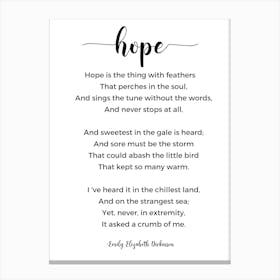 Hope Poem By Emily Elizabeth Dickinson Canvas Print