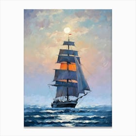 Sailing Ship At Sunset Canvas Print