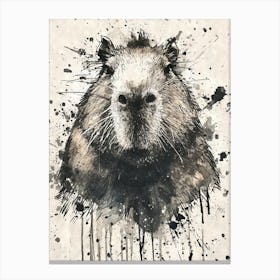Aesthetic Capybara Watercolor Black Ink Splatter Canvas Print