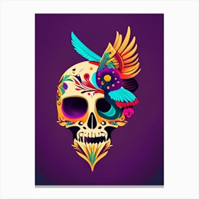 Skull With Bird Motifs Colourful 1 Mexican Canvas Print