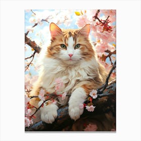 Cat In Cherry Blossoms Canvas Print