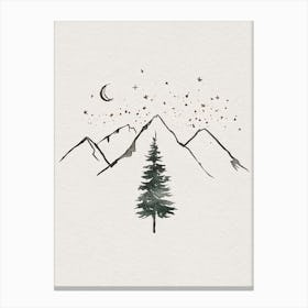 Mountains And Pine Tree Canvas Print