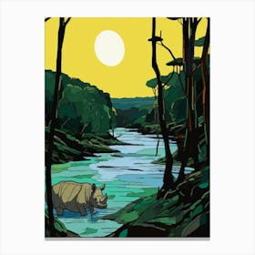 A Rhino Coming Out Of The River In The Sun 1 Canvas Print