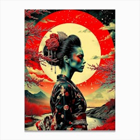 Geisha in Grunge Texture Painting Canvas Print