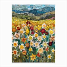 Daffodils Field Knitted In Crochet 3 Canvas Print