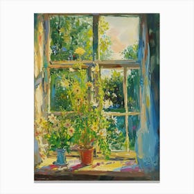 Forget Me Not Flowers On A Cottage Window 3 Canvas Print