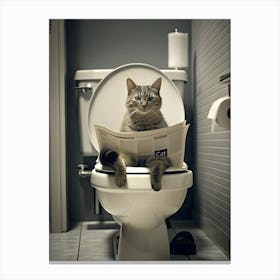 Cat On The Toilet Bathroom, Cat Lover Gift Funny Bathroom Canvas Print