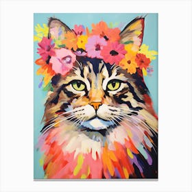 Maine Coon Cat With A Flower Crown Painting Matisse Style 3 Canvas Print