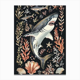 Great White Shark Black Background Illustration 1 Canvas Print