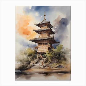 Watercolor Of A Pagoda 1 Canvas Print