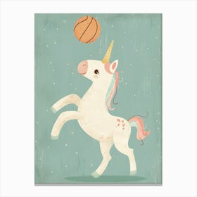 Pastel Storybook Style Unicorn Playing Basketball 1 Canvas Print