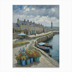 Mediterranean Village Harbor Postcard St Ives Harbour Canvas Print