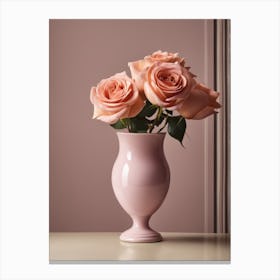 A Vase Of Pink Roses 20 Canvas Print