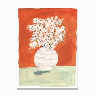 Burnt Orange And Mint Floral Vase Canvas Print
