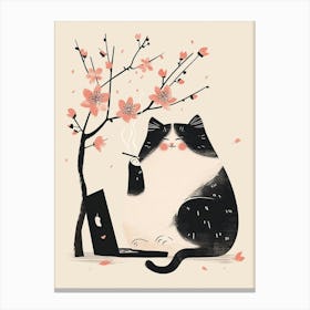 Cat With Cherry Blossoms Canvas Print