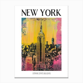Empire State Building New York Colourful Silkscreen Illustration 4 Poster Canvas Print