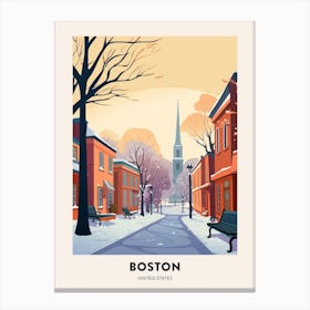 Vintage Winter Travel Poster Boston Usa Canvas Print