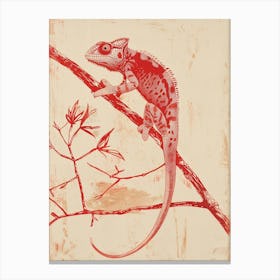 Red Chameleon Block Print 3 Canvas Print