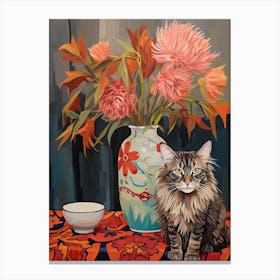 Protea Flower Vase And A Cat, A Painting In The Style Of Matisse 2 Canvas Print