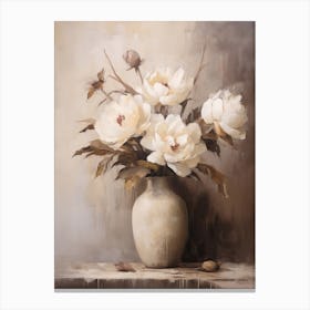 Peony, Autumn Fall Flowers Sitting In A White Vase, Farmhouse Style 2 Canvas Print