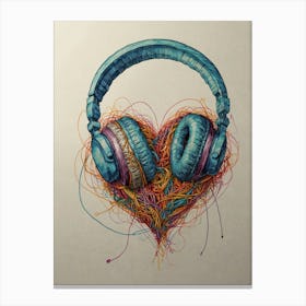 Headphones In A Heart Canvas Print