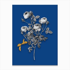 Vintage Burgundian Rose Black and White Gold Leaf Floral Art on Midnight Blue n.0786 Canvas Print