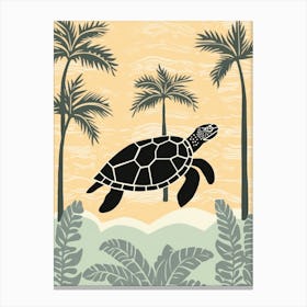 Modern Digital Sea Turtle Illustration Palm Trees 4 Canvas Print