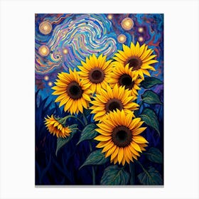 Sunflowers Under The Stars Canvas Print