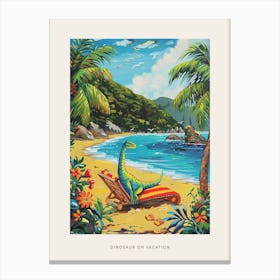 Dinosaur On A Sun Lounger On The Beach 2 Poster Canvas Print