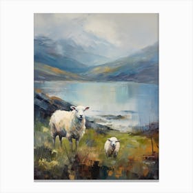 Sheep & Lamb By The Loch Linnhe 1 Canvas Print