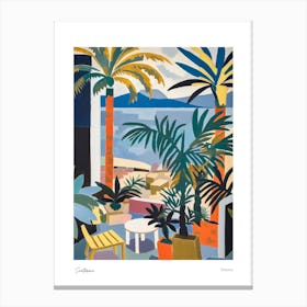Santorini Greece Matisse Style 1 Watercolour Travel Poster Canvas Print
