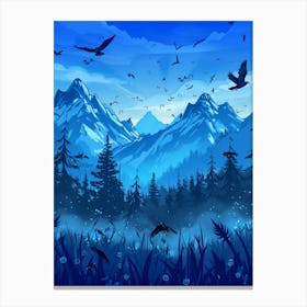 Mountain Landscape With Birds Canvas Print