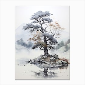 Kamikochi In Nagano, Japanese Brush Painting, Ukiyo E, Minimal 1 Canvas Print