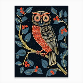 Vintage Bird Linocut Owl 2 Canvas Print