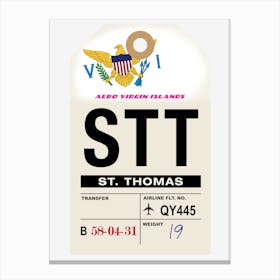 St Thomas (STT) U.S. Virgin Islands Vintage Airline Luggage Tag Canvas Print