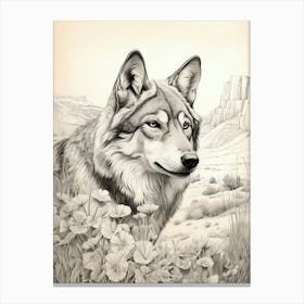 Gray Wolf Vintage Drawing 3 Canvas Print